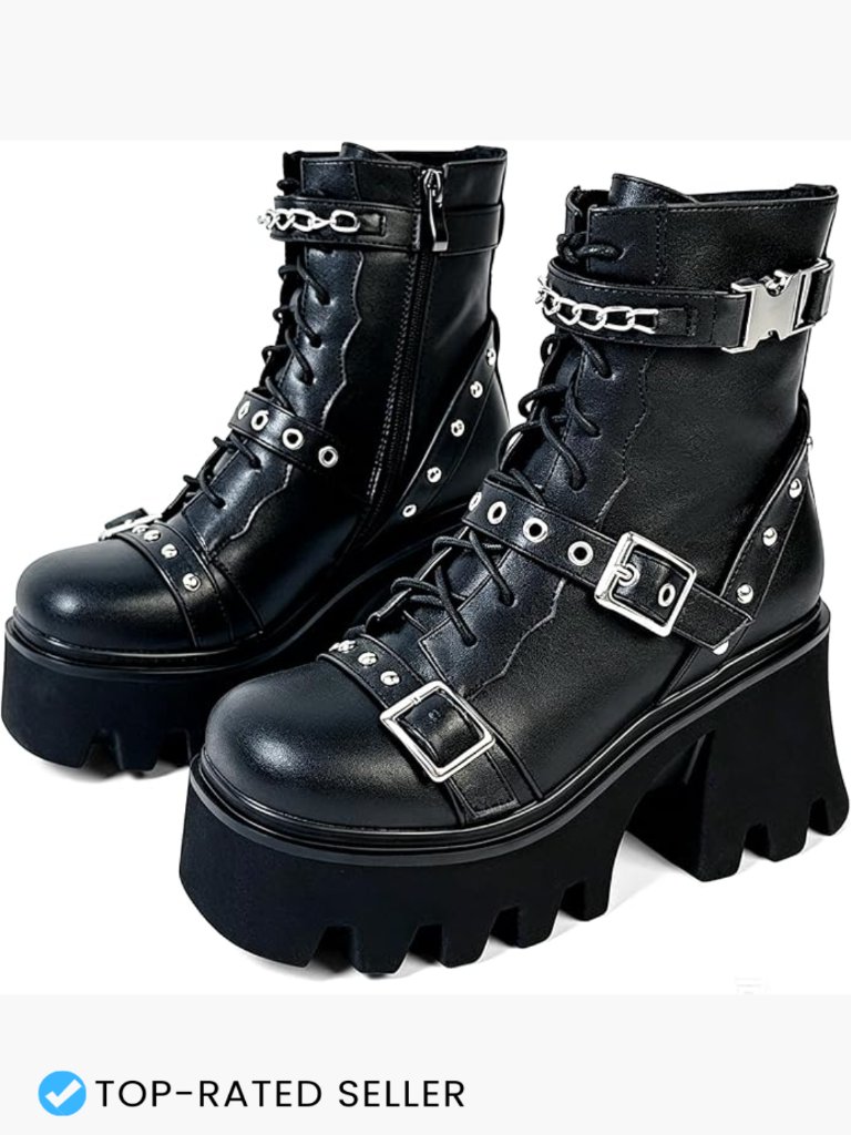 Platform Combat Boots Chunky Heel Motorcycle Boots With Zipper Lace Up Punk